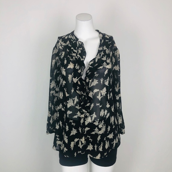 HD In Paris Ruffled Picea Black Dance Music Blouse - Picture 2 of 6